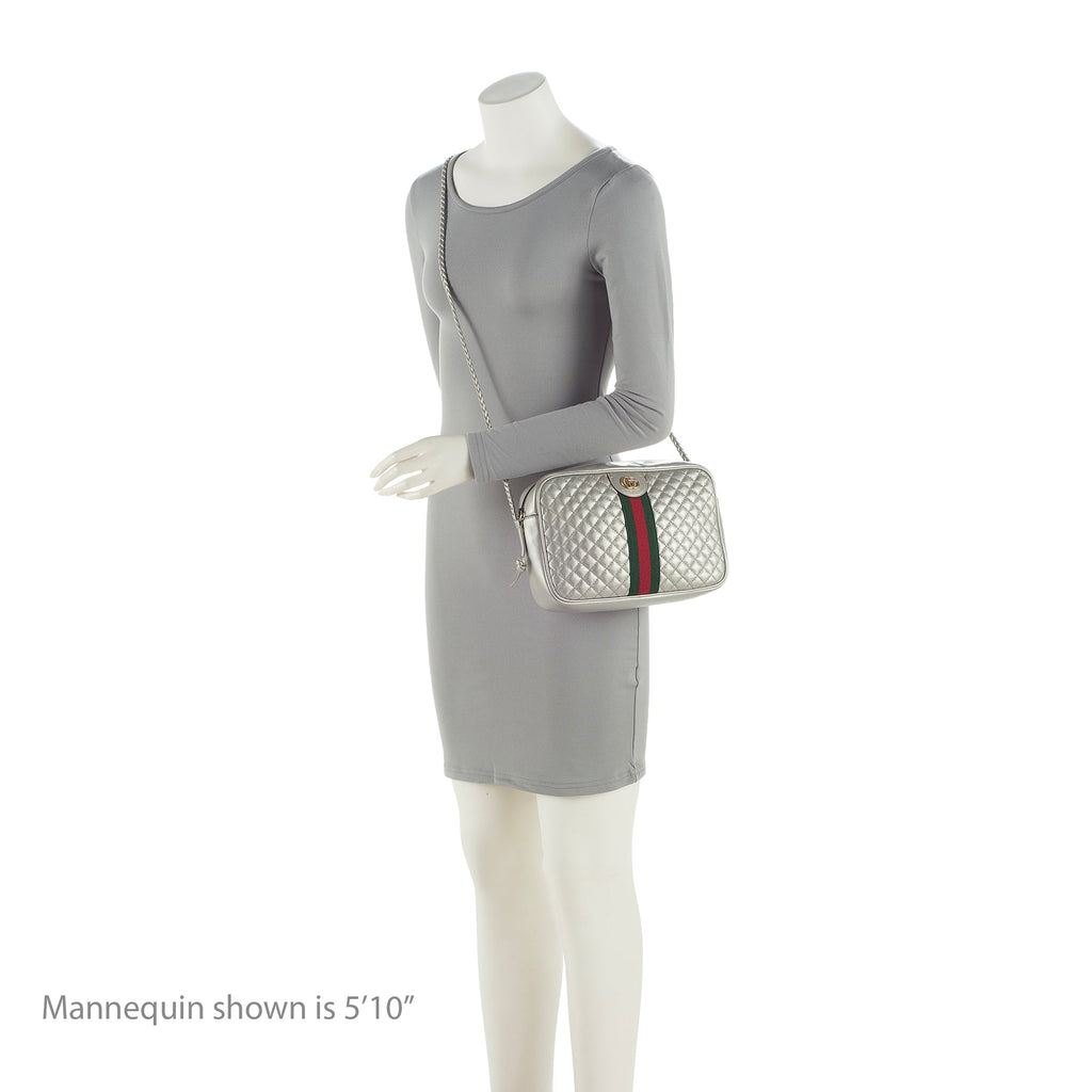 Gucci Metallic Quilted Leather Web Trapuntata Small Shoulder Bag (SHF-22451)