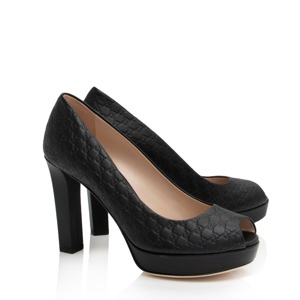 Gucci Microguccissima Peep Toe Pumps - Size 7.5 / 37.5 (SHF-CQZLdG)