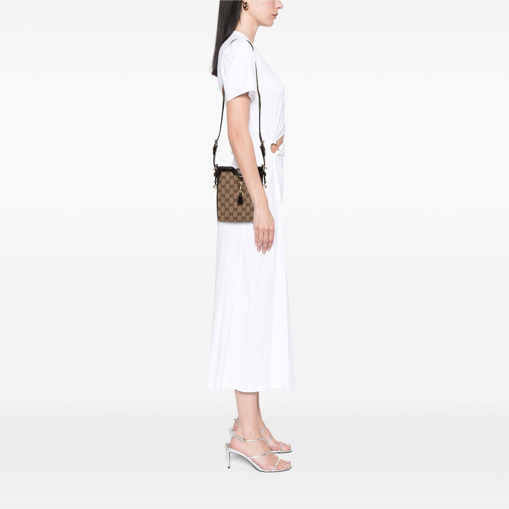 Gucci Mini GG Canvas Web Bucket Bag