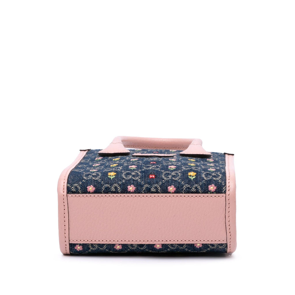 Gucci Mini GG Denim Interlocking G Flowers Tote