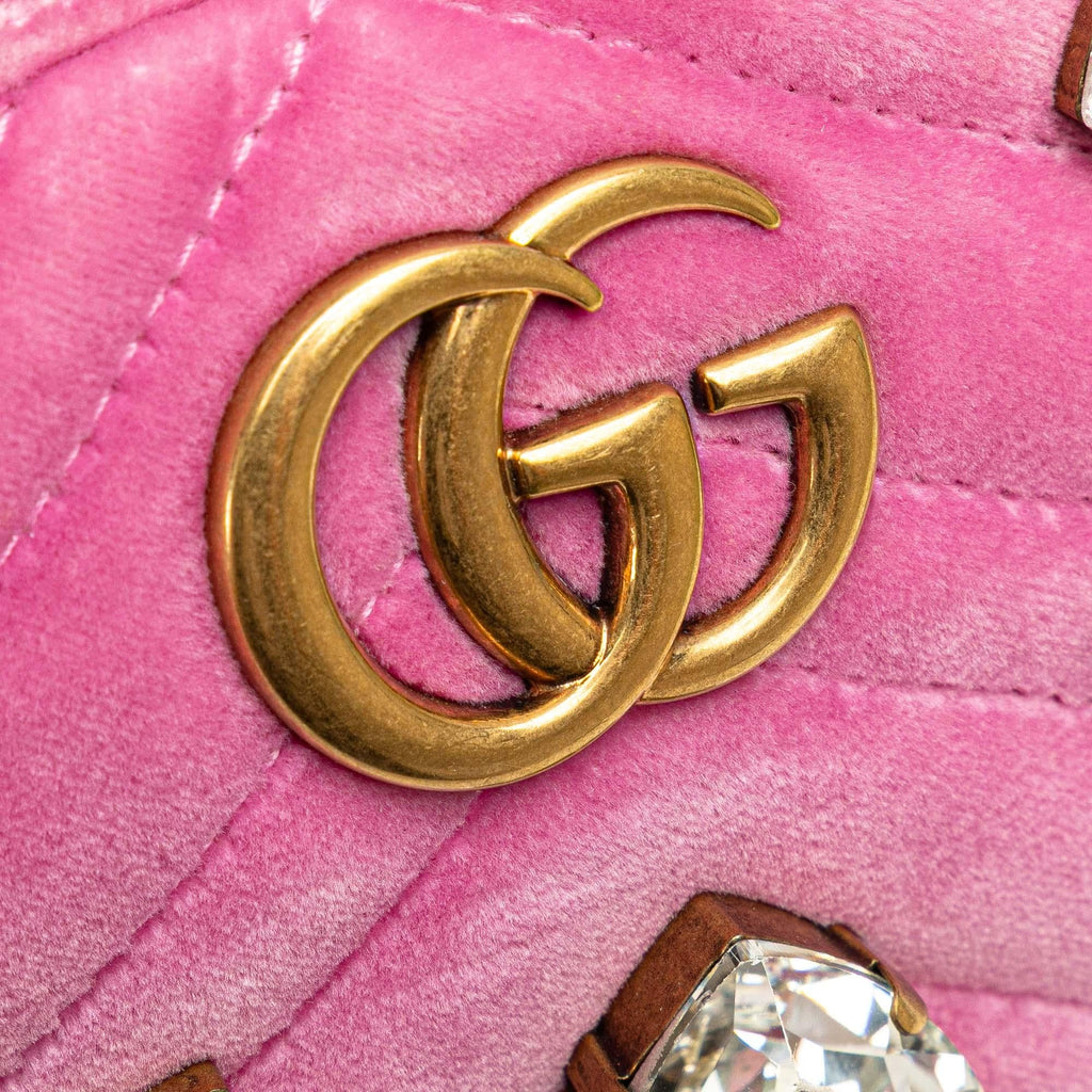 Gucci Mini GG Marmont Crystal Embellished Matelasse Velvet Crossbody
