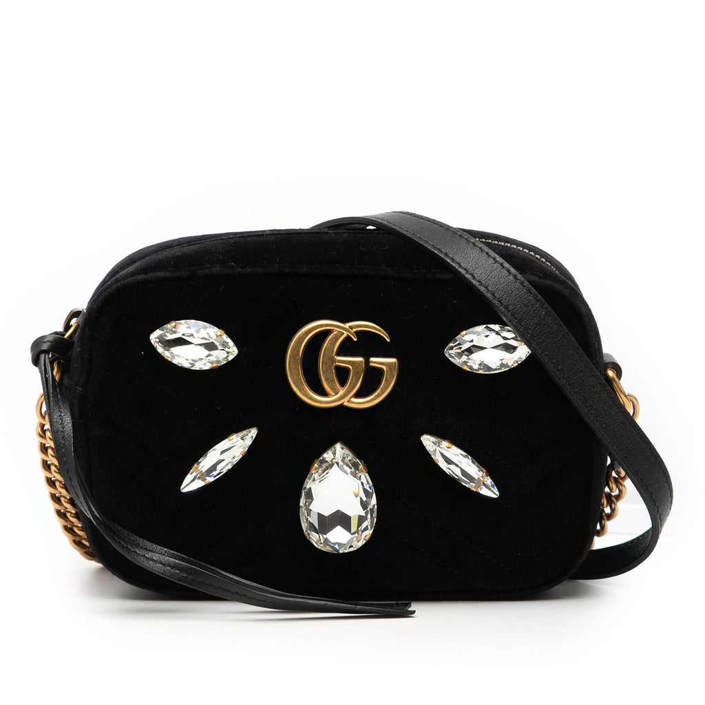 Gucci Mini GG Marmont Crystal Embellished Matelasse Velvet Crossbody