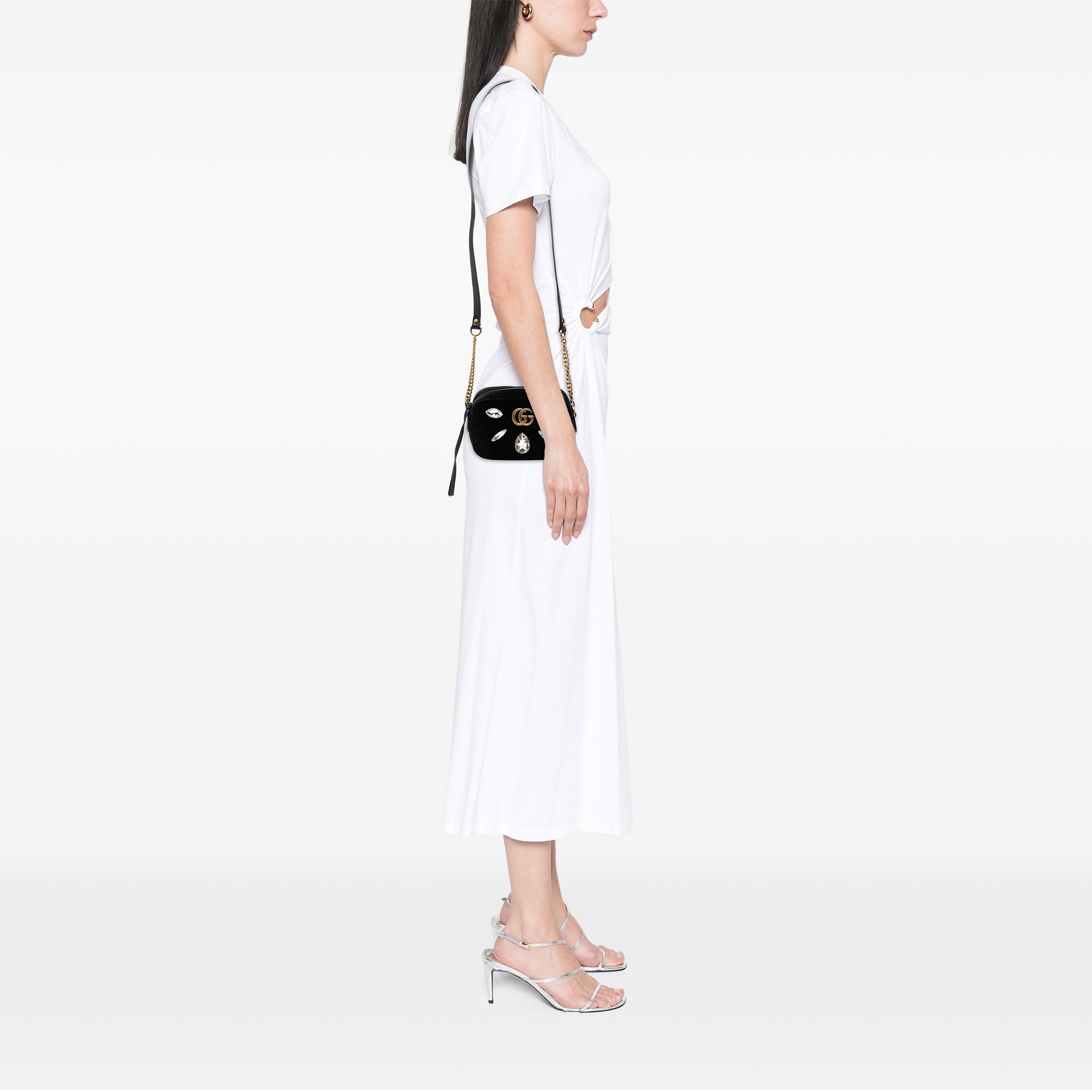 Gucci Mini GG Marmont Crystal Embellished Matelasse Velvet Crossbody
