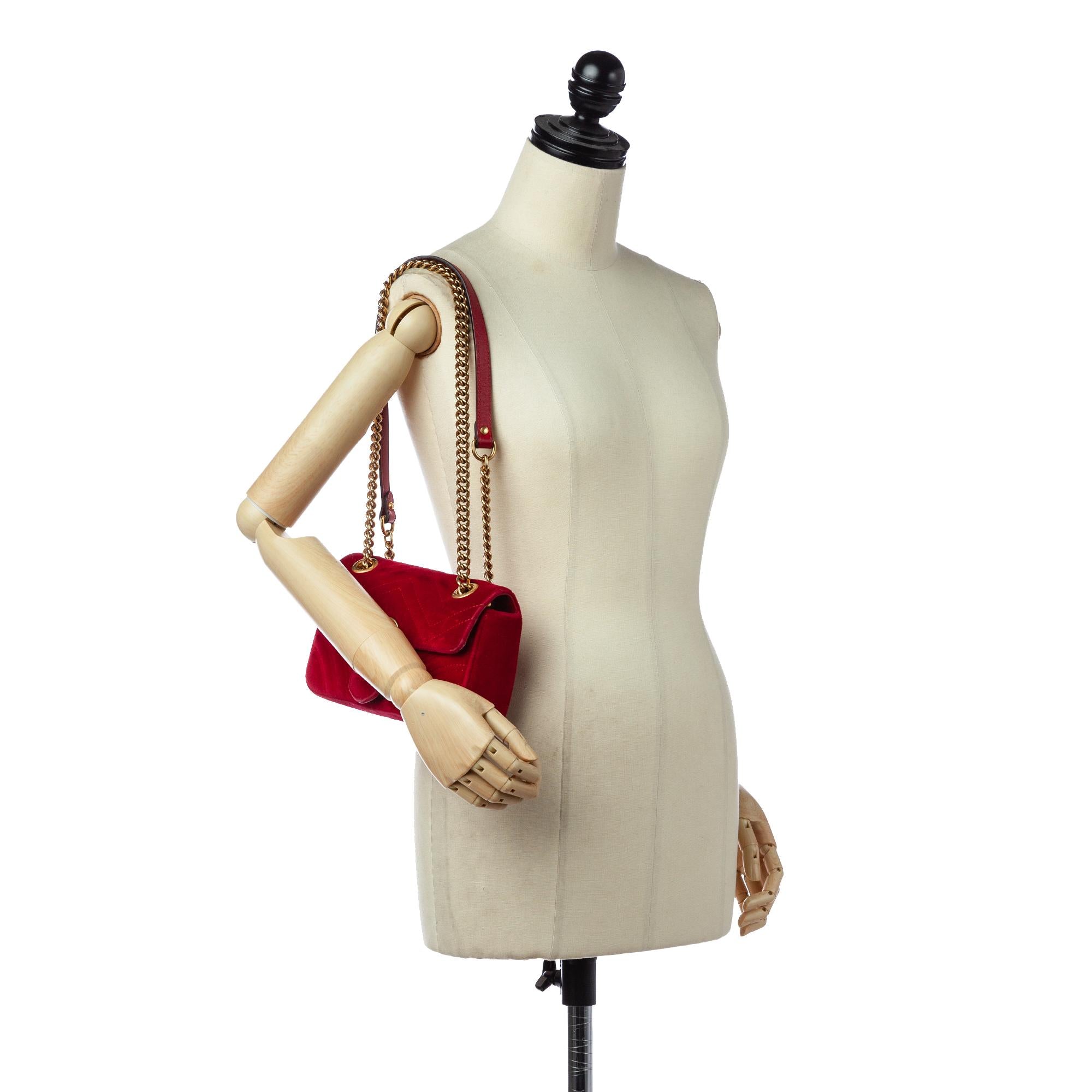 Gucci Mini GG Marmont Matelasse Velvet Crossbody Bag (SHG-27046)