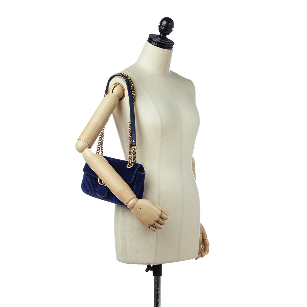 Gucci Mini GG Marmont Matelasse Velvet Crossbody Bag (SHG-30351)