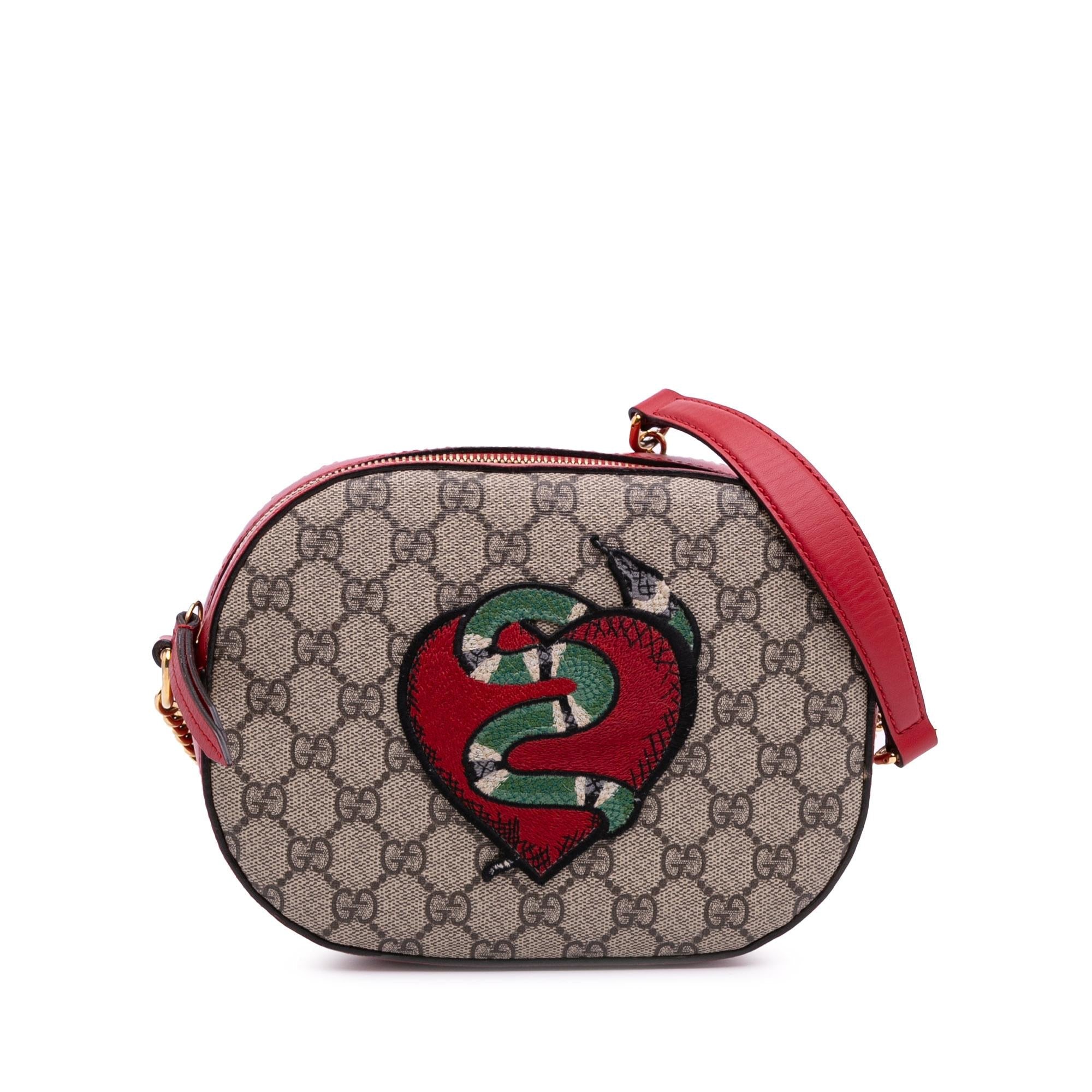 Gucci Mini GG Supreme Kingsnake Heart Embroidered Camera Bag