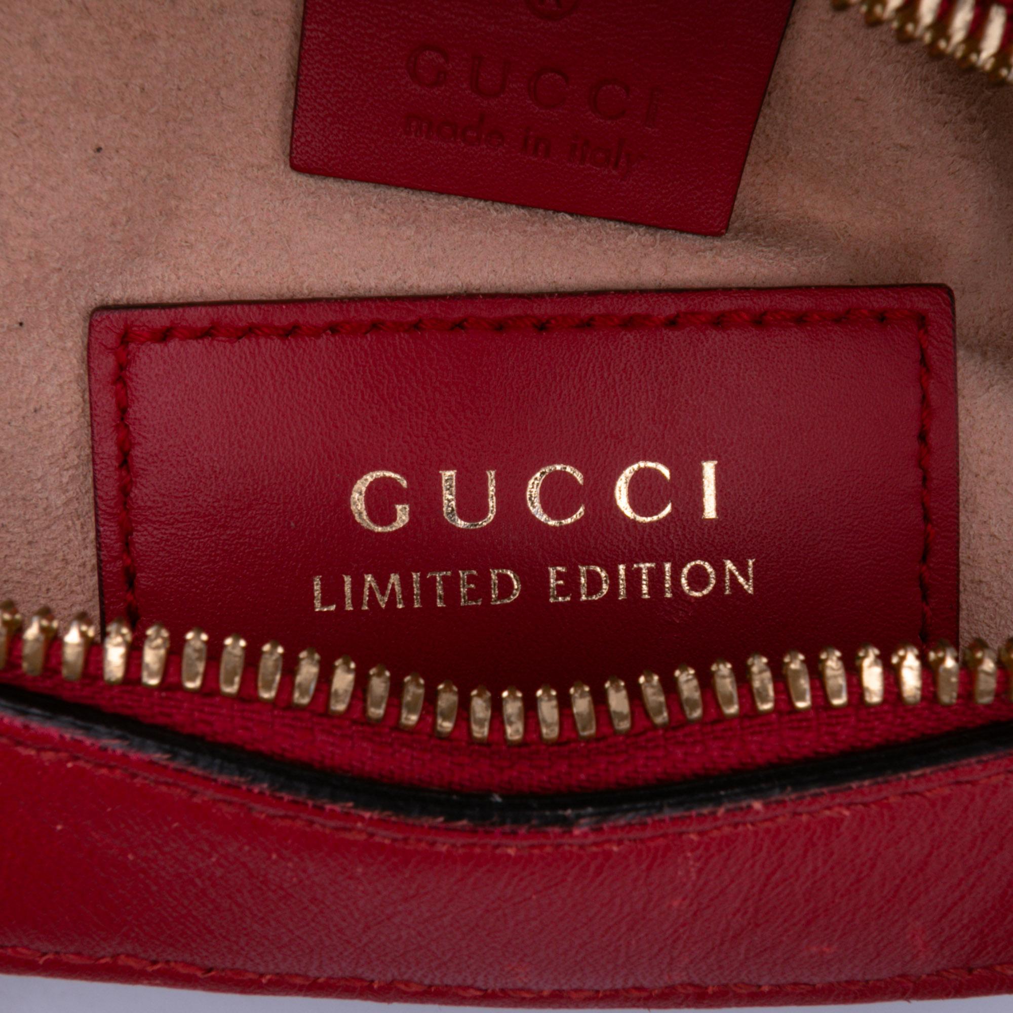 Gucci Mini GG Supreme Kingsnake Heart Embroidered Camera Bag