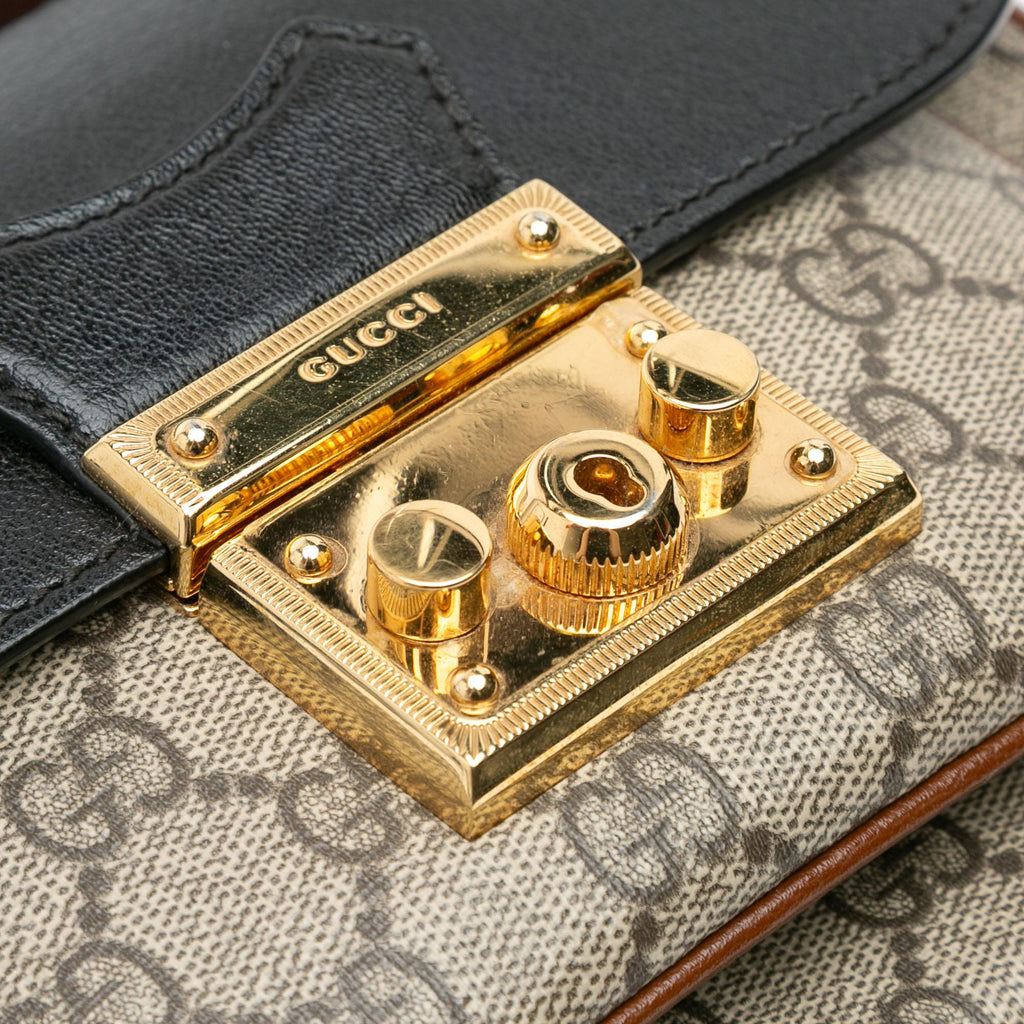 Gucci Mini GG Supreme and Calfskin Padlock Flap Pocket Satchel