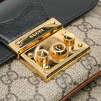 Gucci Mini GG Supreme and Calfskin Padlock Flap Pocket Satchel