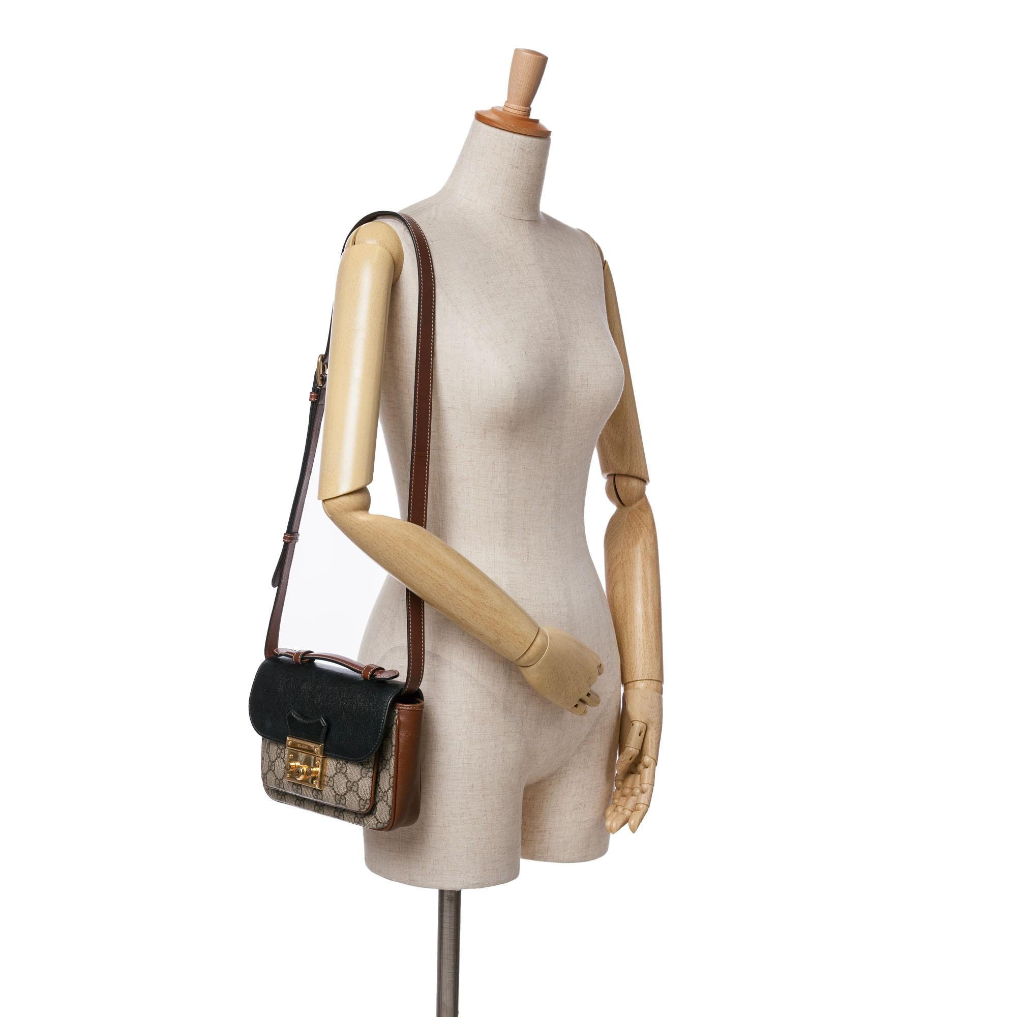 Gucci Mini GG Supreme and Calfskin Padlock Flap Pocket Satchel