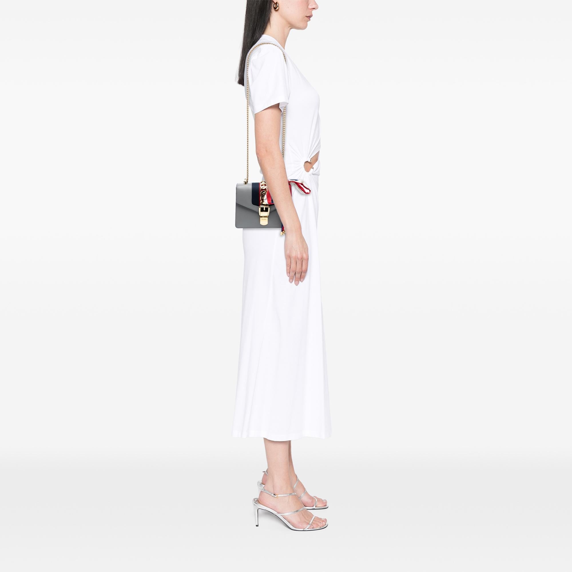 Gucci Mini Leather Web Sylvie Chain Crossbody