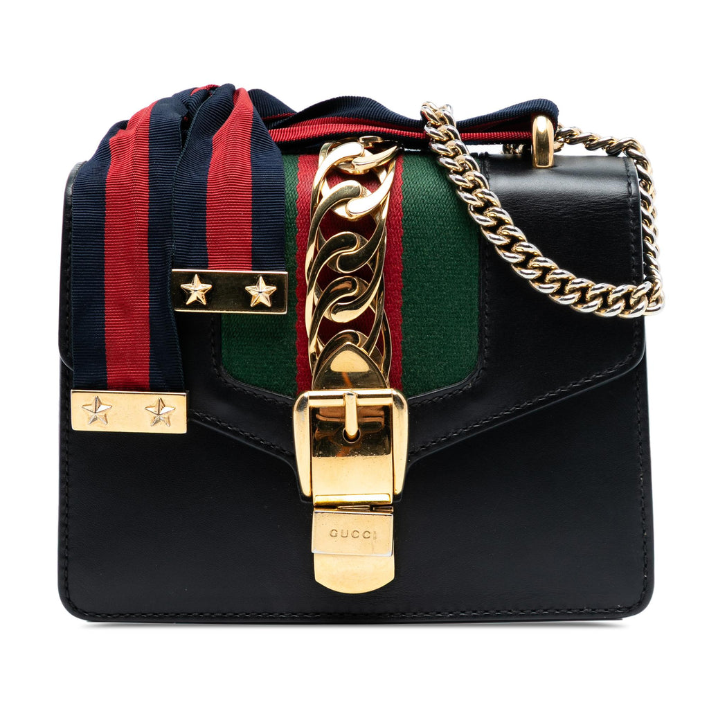 Gucci Mini Leather Web Sylvie Chain Crossbody