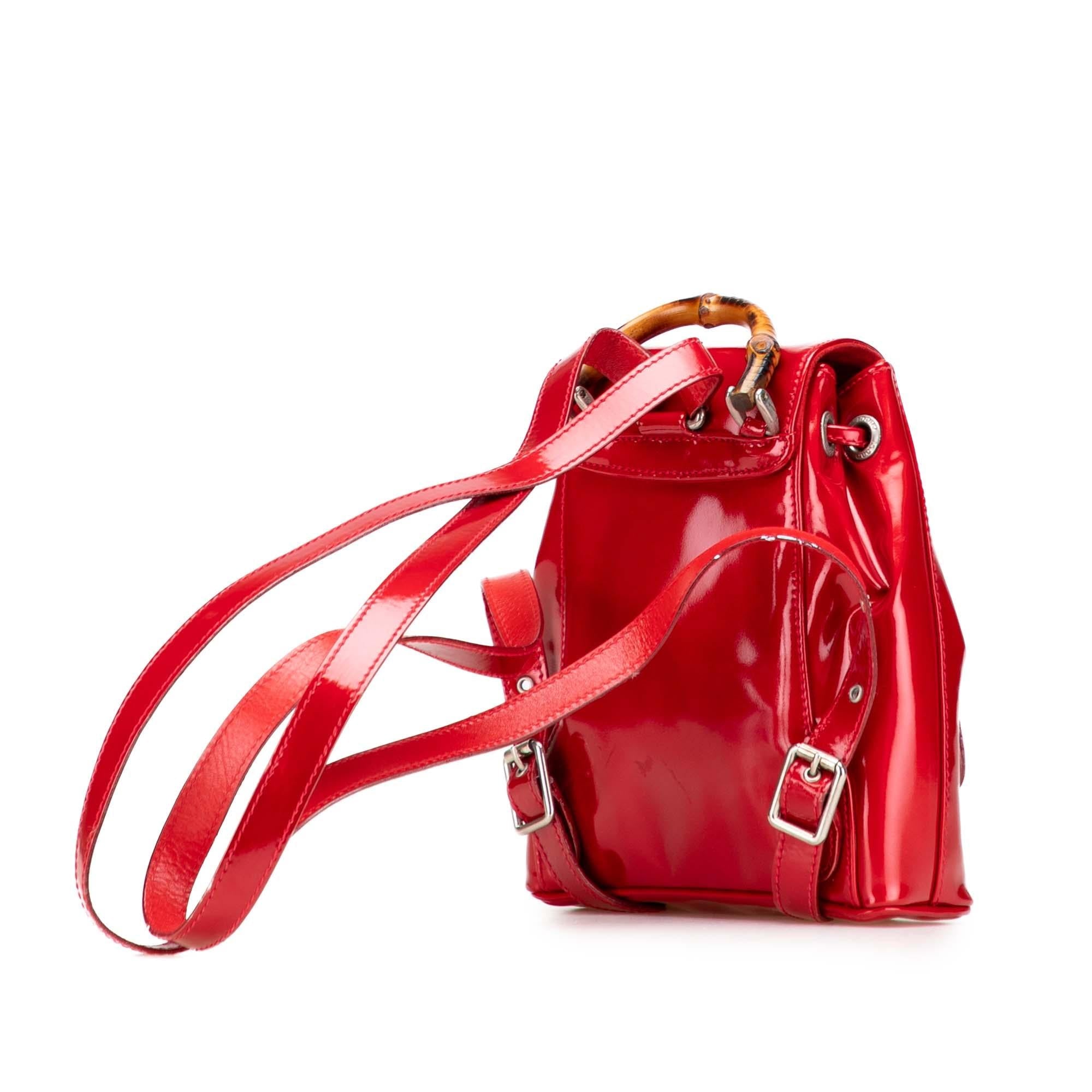 Gucci Mini Patent Bamboo Drawstring Backpack