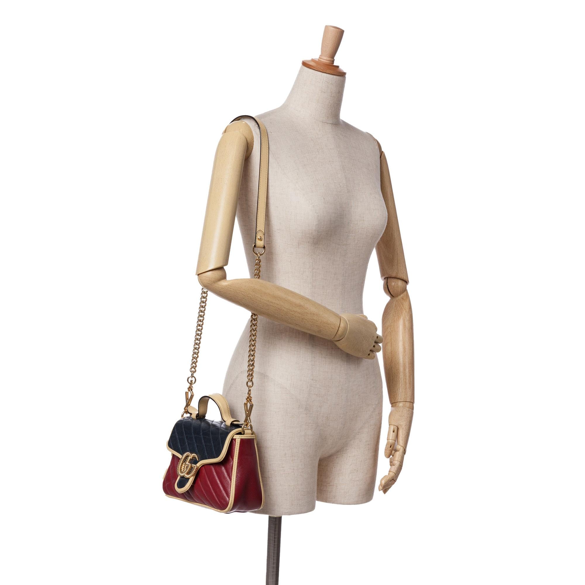 Gucci Mini Tricolor GG Marmont Matelasse Leather Torchon Top Handle Bag