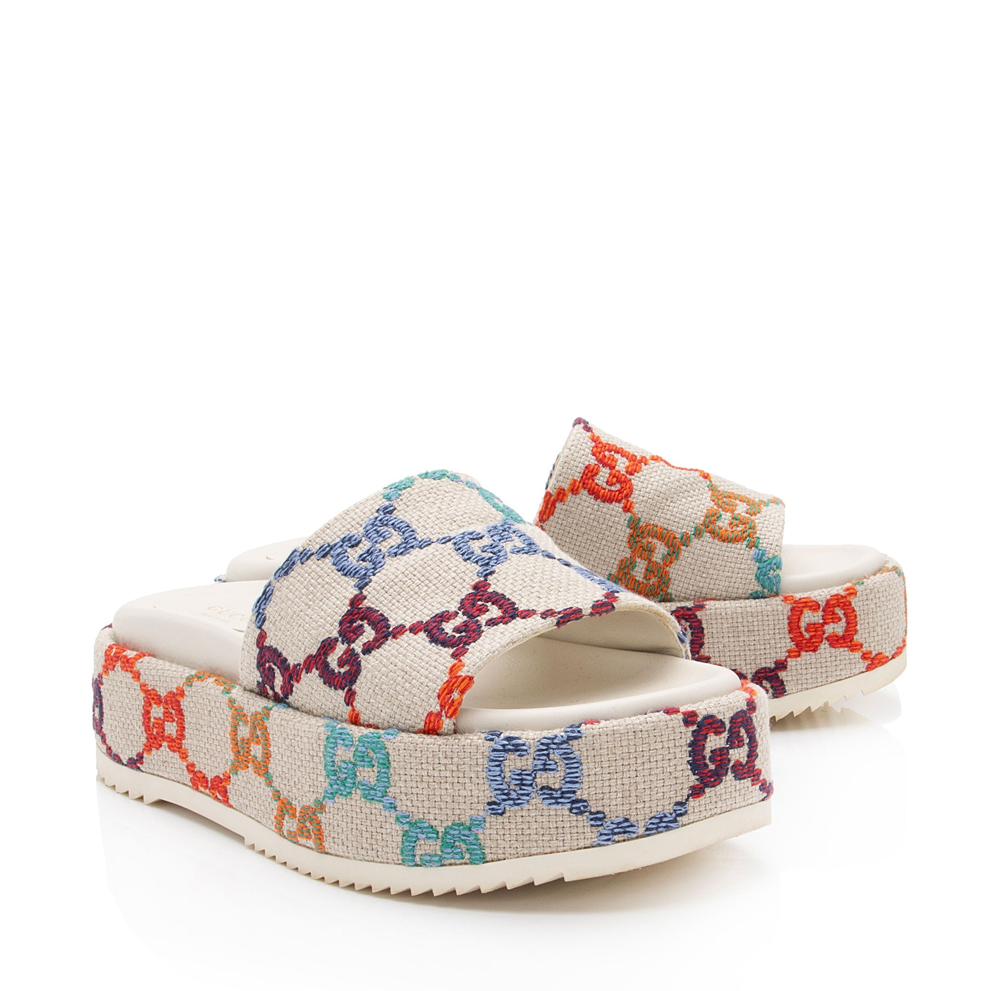 Gucci Multicolor GG Canvas Angelina Slide Platform Sandals - Size 6 / 36 (SHF-wjmixu)