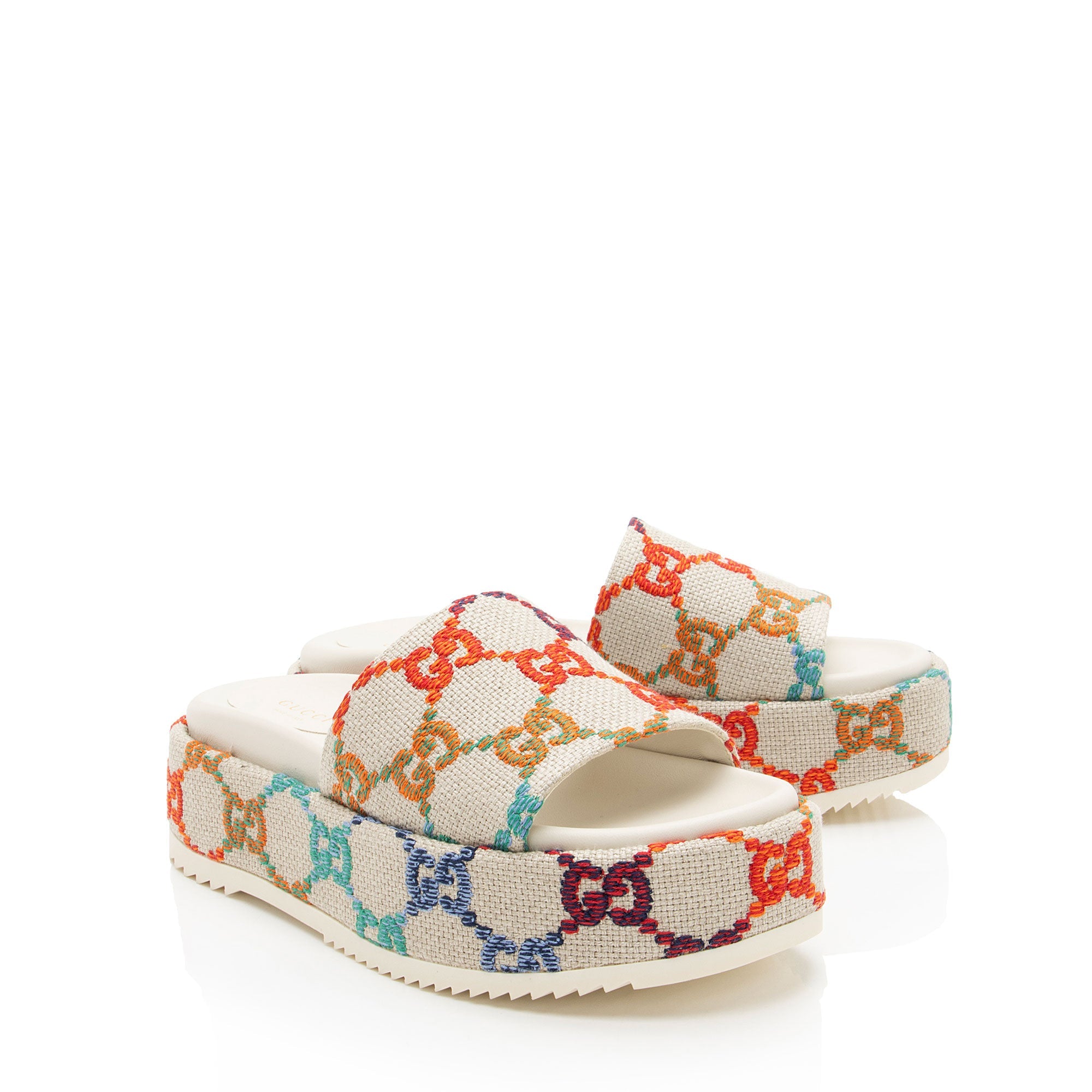 Gucci Multicolor GG Canvas Angelina Slide Platform Sandals - Size 7 / 37