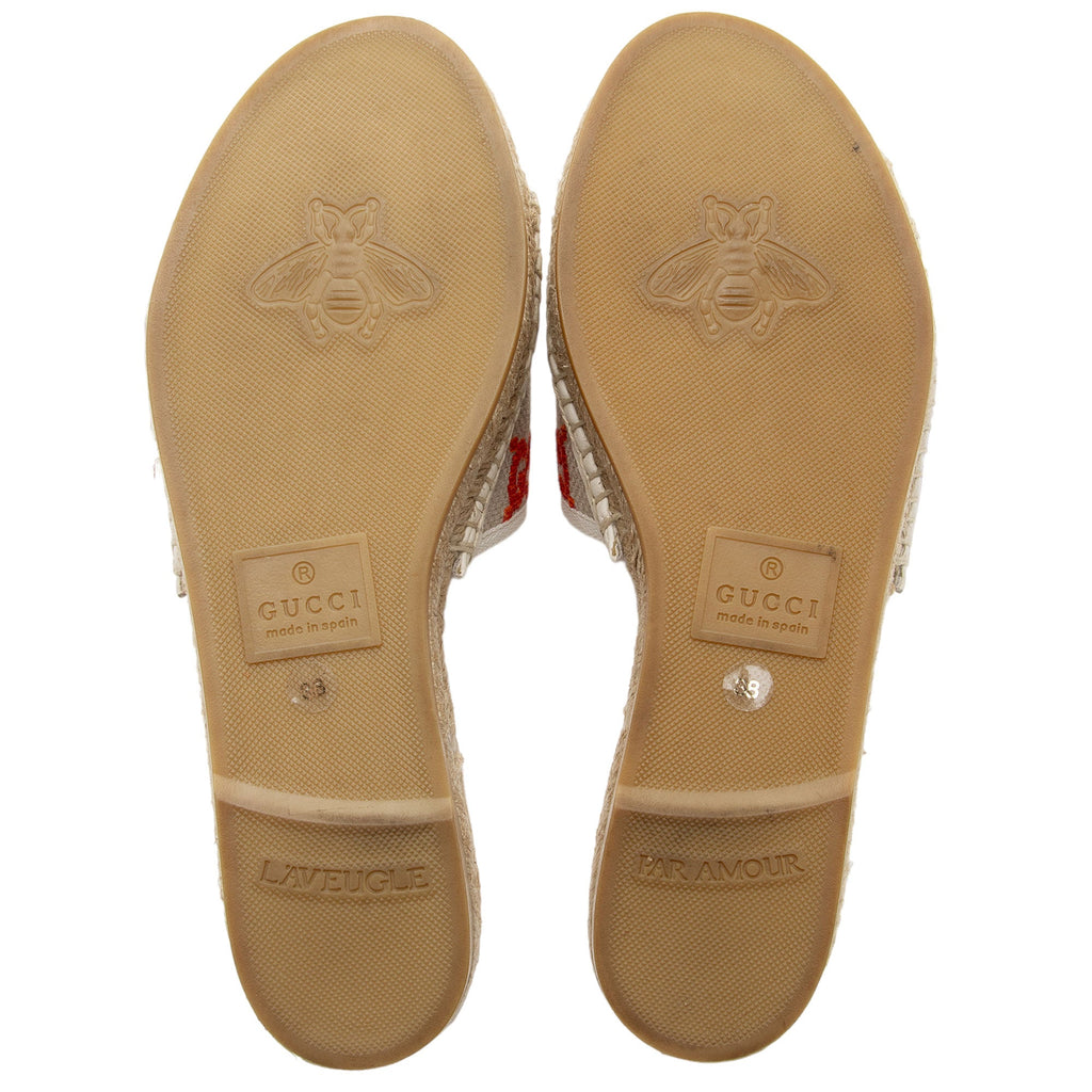 Gucci Multicolor GG Canvas Raffia Espadrille Slides - Size 8 / 38 (SHF-3nkmwj)