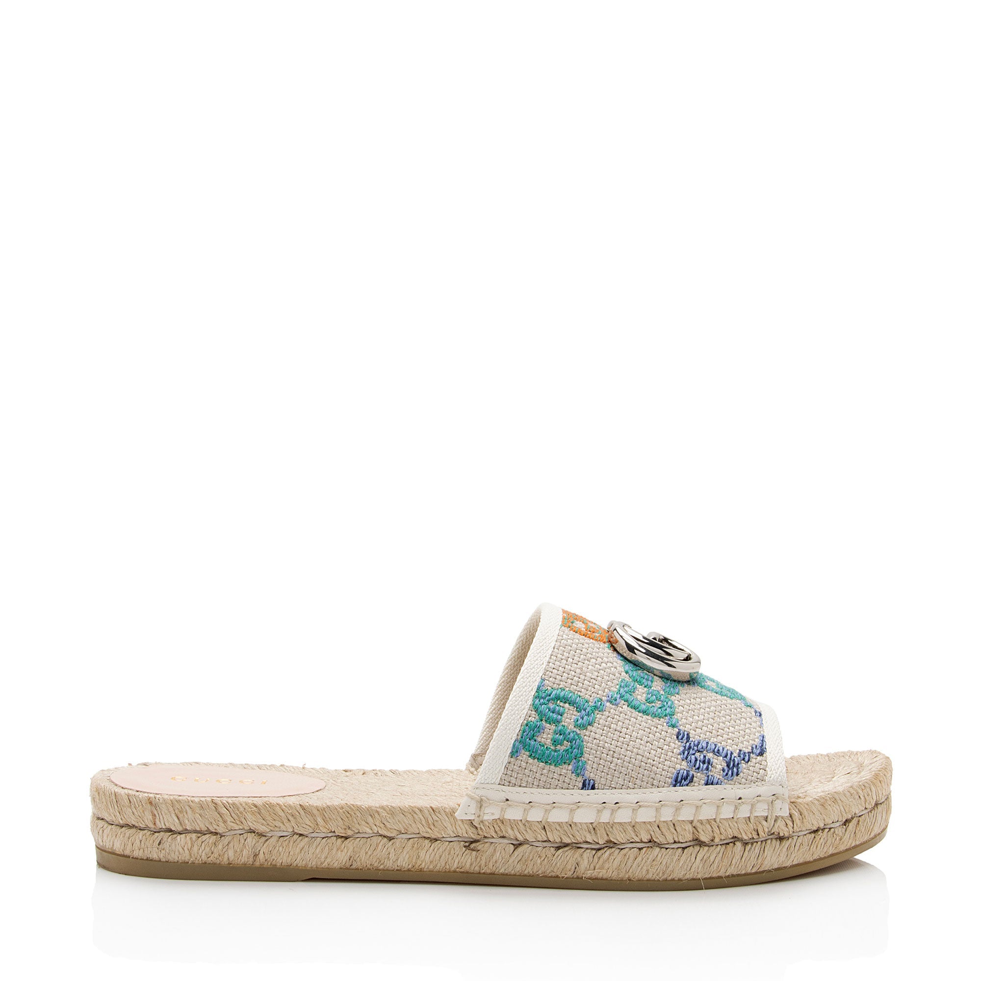 Gucci Multicolor GG Canvas Raffia Espadrille Slides - Size 8 / 38 (SHF-3nkmwj)