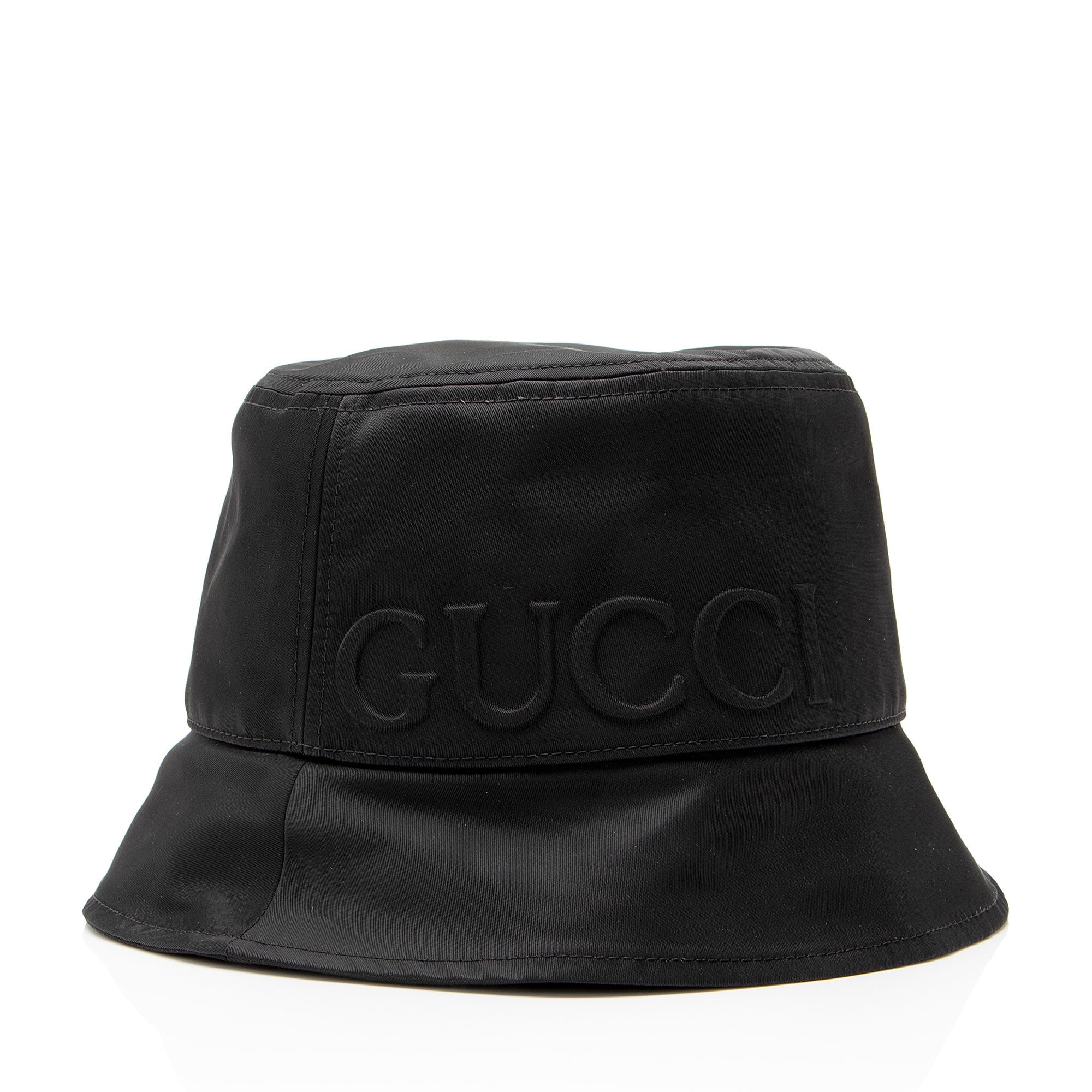 Gucci Nylon Embossed Logo Web Tab Bucket Hat - Size M