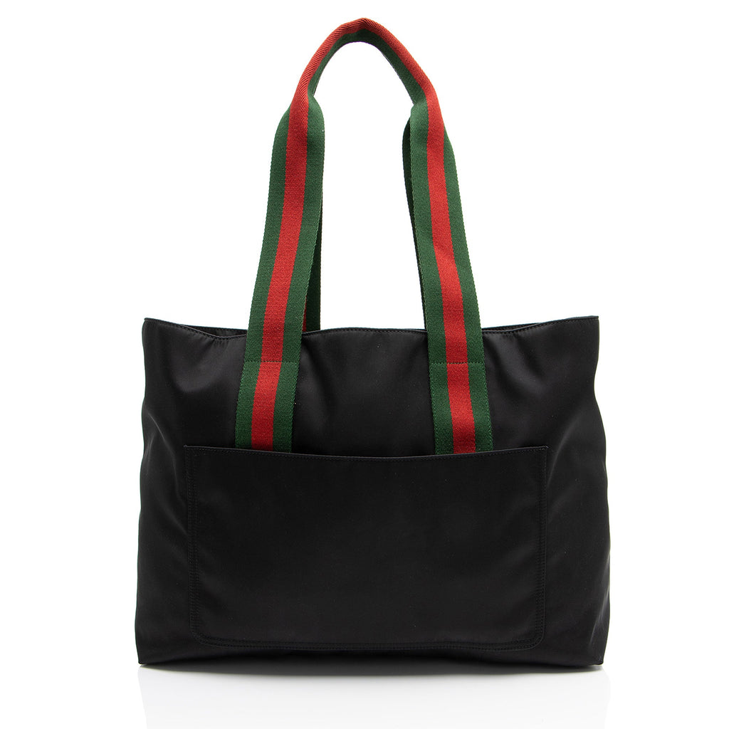 Gucci Nylon Embossed Logo Web Large Tote