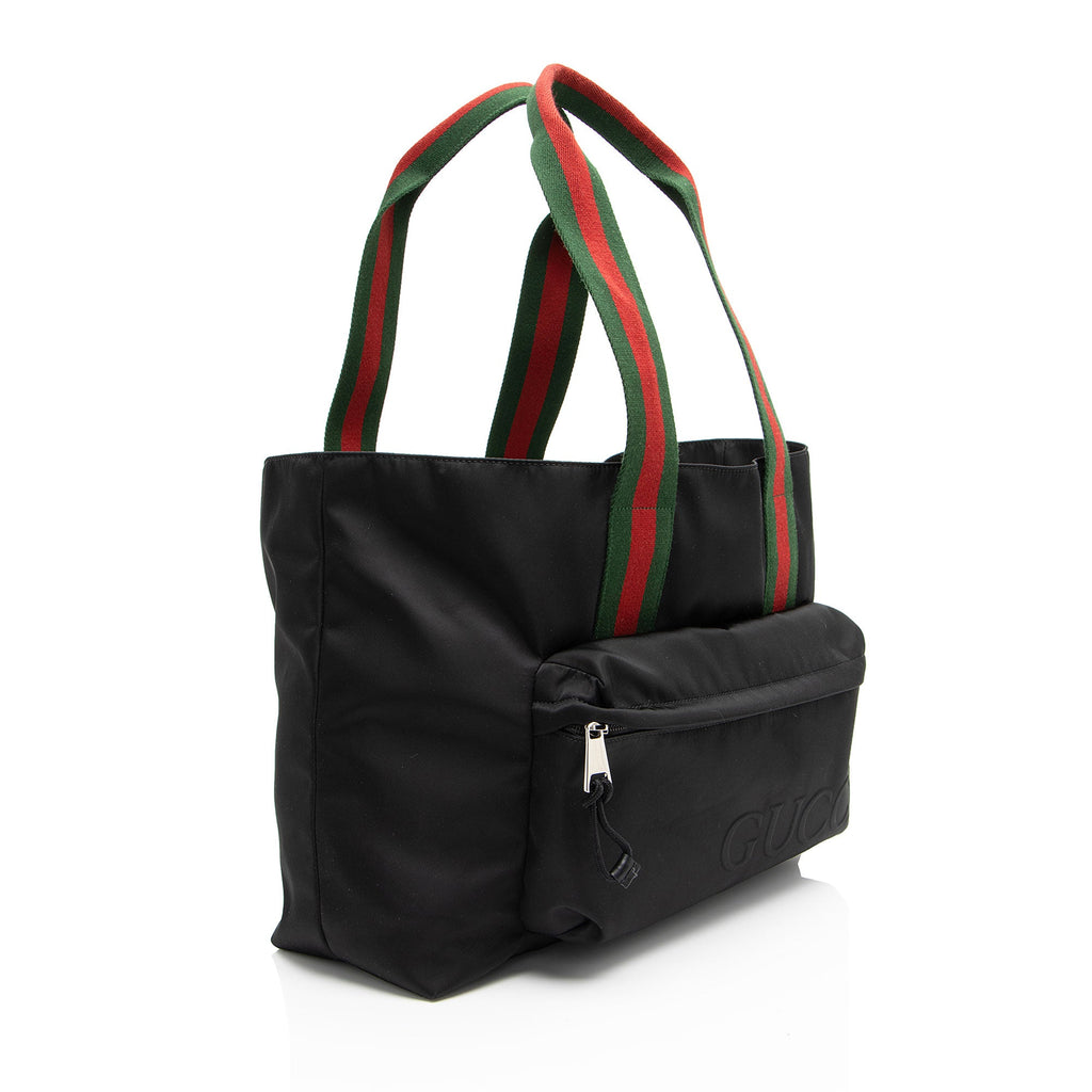 Gucci Nylon Embossed Logo Web Large Tote