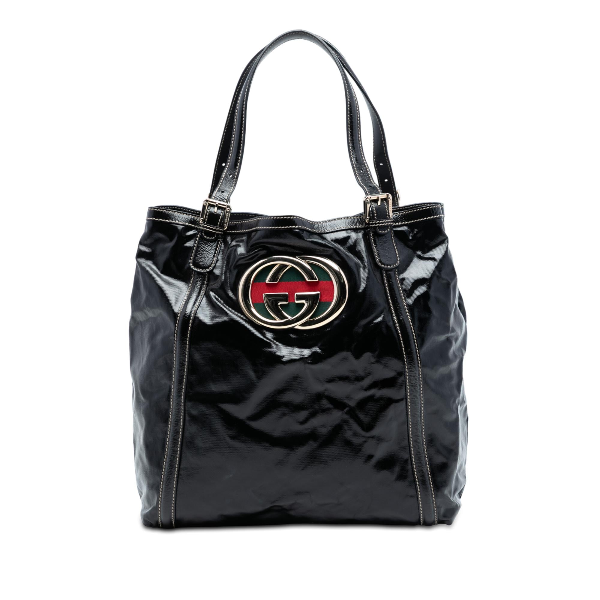 Gucci Patent Dialux Britt Web Tote