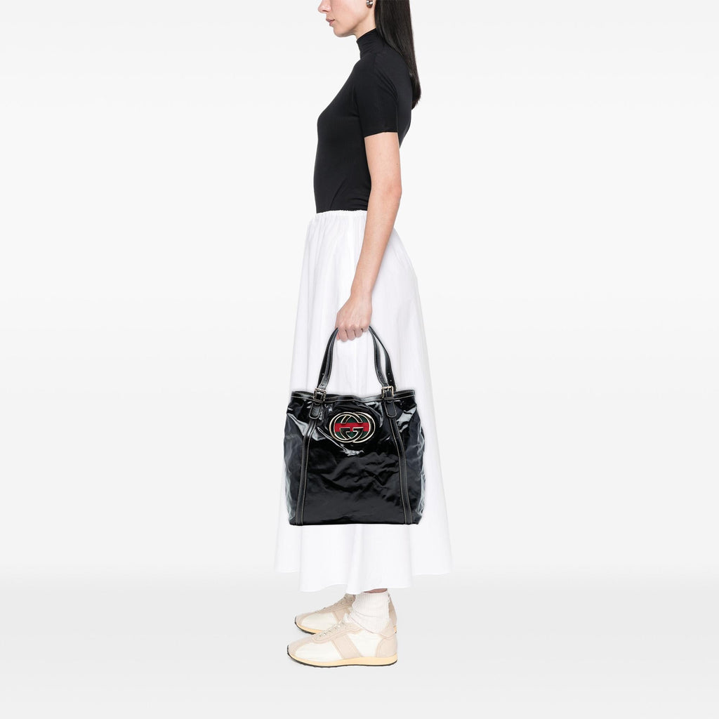 Gucci Patent Dialux Britt Web Tote