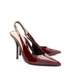 Gucci Patent Leather Chain Logo Signoria Slingback Pumps - Size 7 / 37
