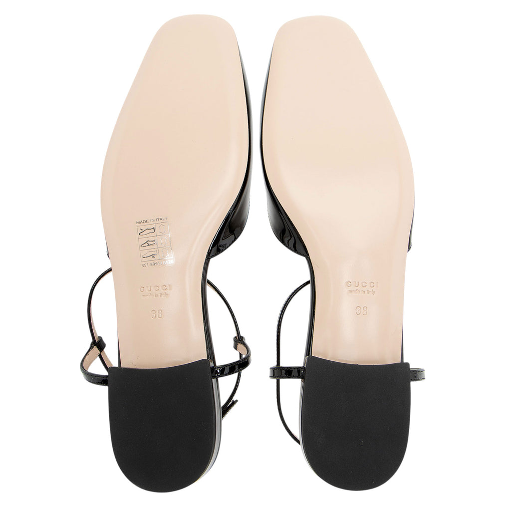 Gucci Patent Leather Double G Slingback Flats - Size 8 / 38
