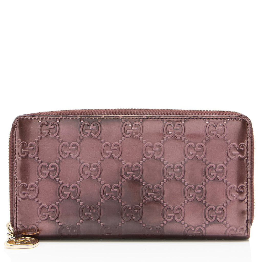 Gucci Patent Leather Guccissima Signature Zip Around Wallet