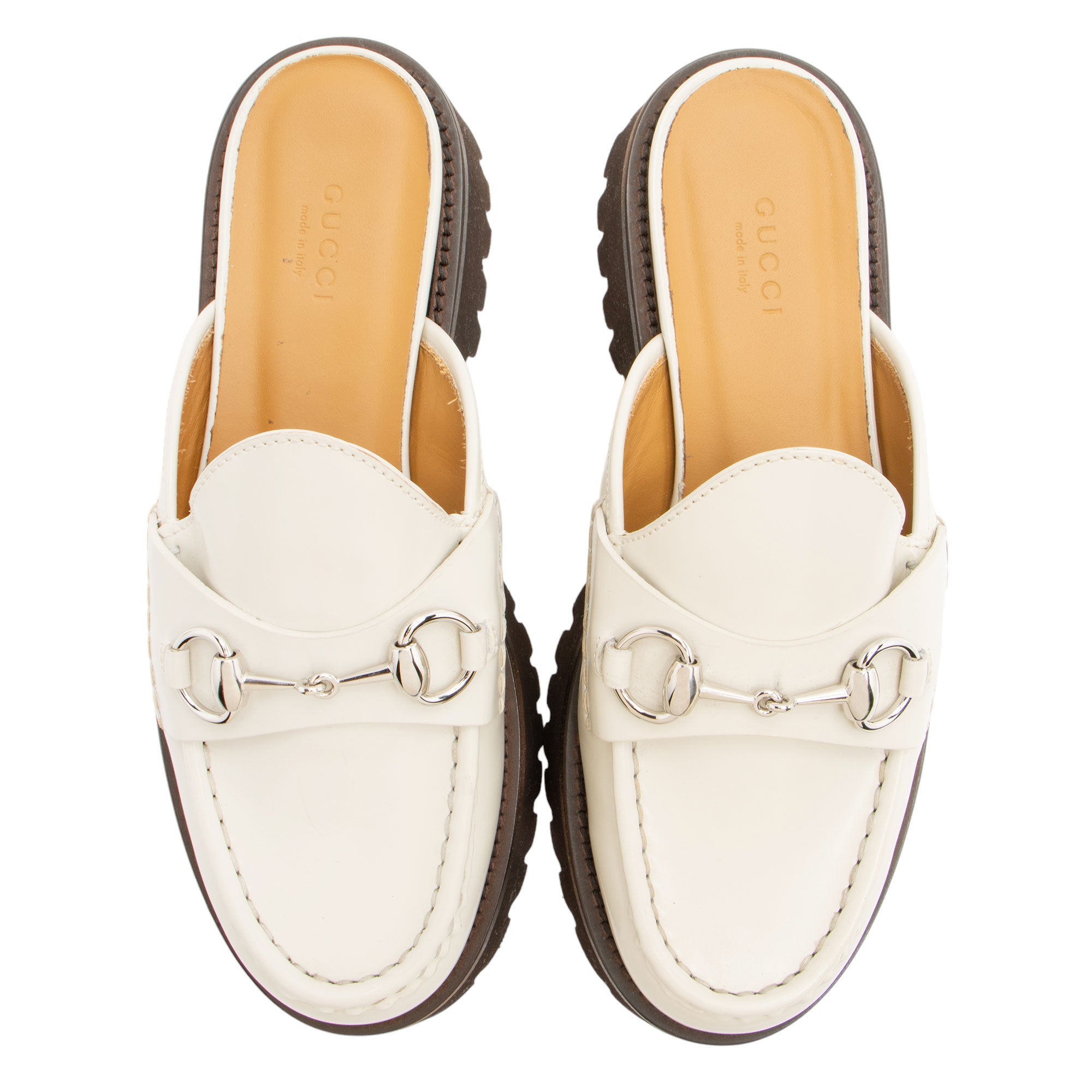 Gucci Patent Leather Horsebit Lug Sole Mules - Size 7.5 / 37.5
