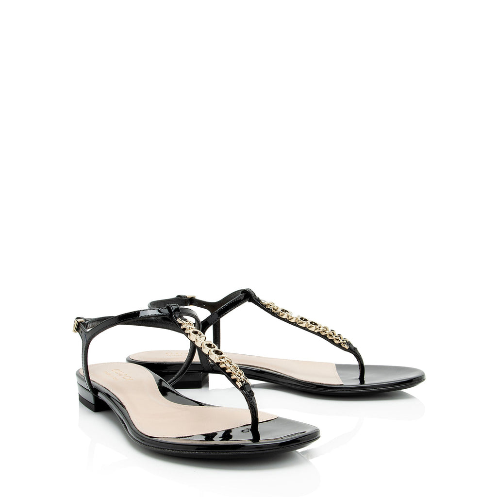 Gucci Patent Leather Signoria Thong Sandals - Size 6.5 / 36.5
