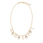 Gucci Pearl Crystal Script Necklace