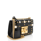 Gucci Pearl Embellished Leather Padlock Small Shoulder Bag