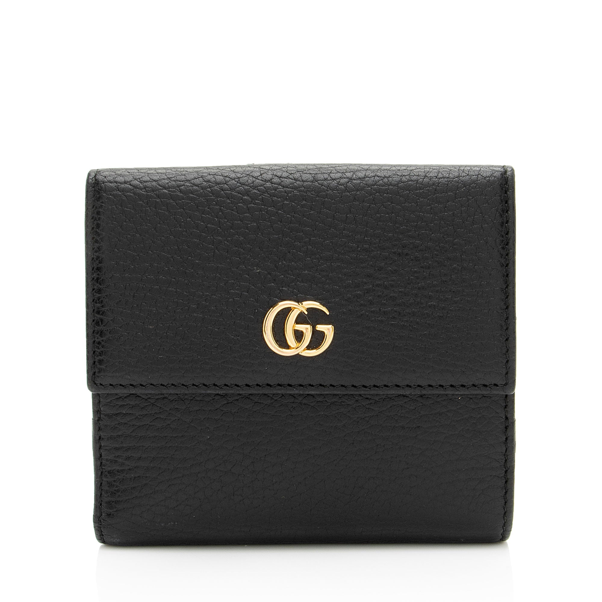 Gucci Pebbled Leather GG Marmont French Wallet