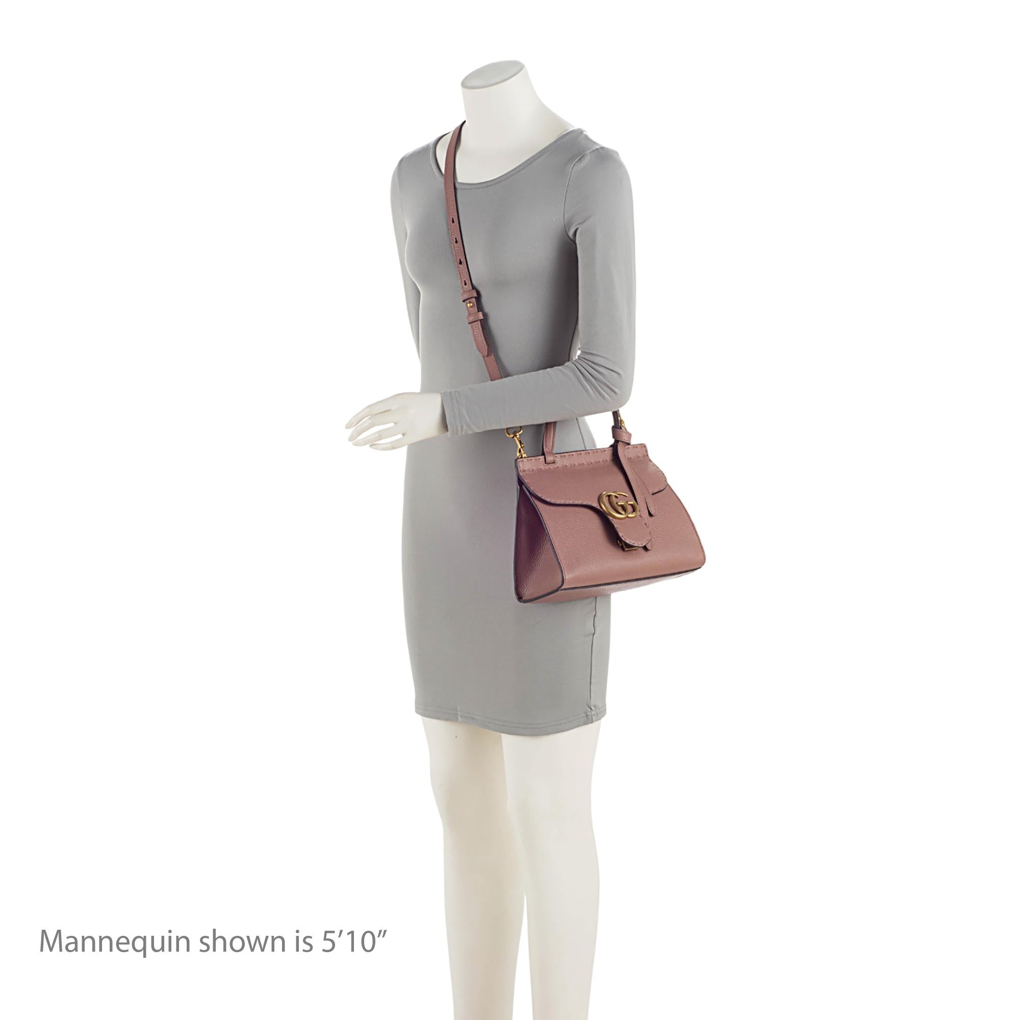 Gucci Pebbled Leather GG Marmont Top Handle Mini Shoulder Bag (SHF-1GP6PA)