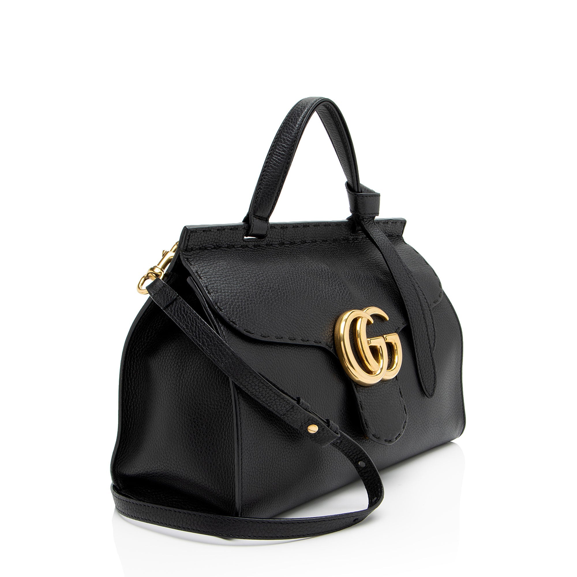 Gucci Pebbled Leather GG Marmont Top Handle