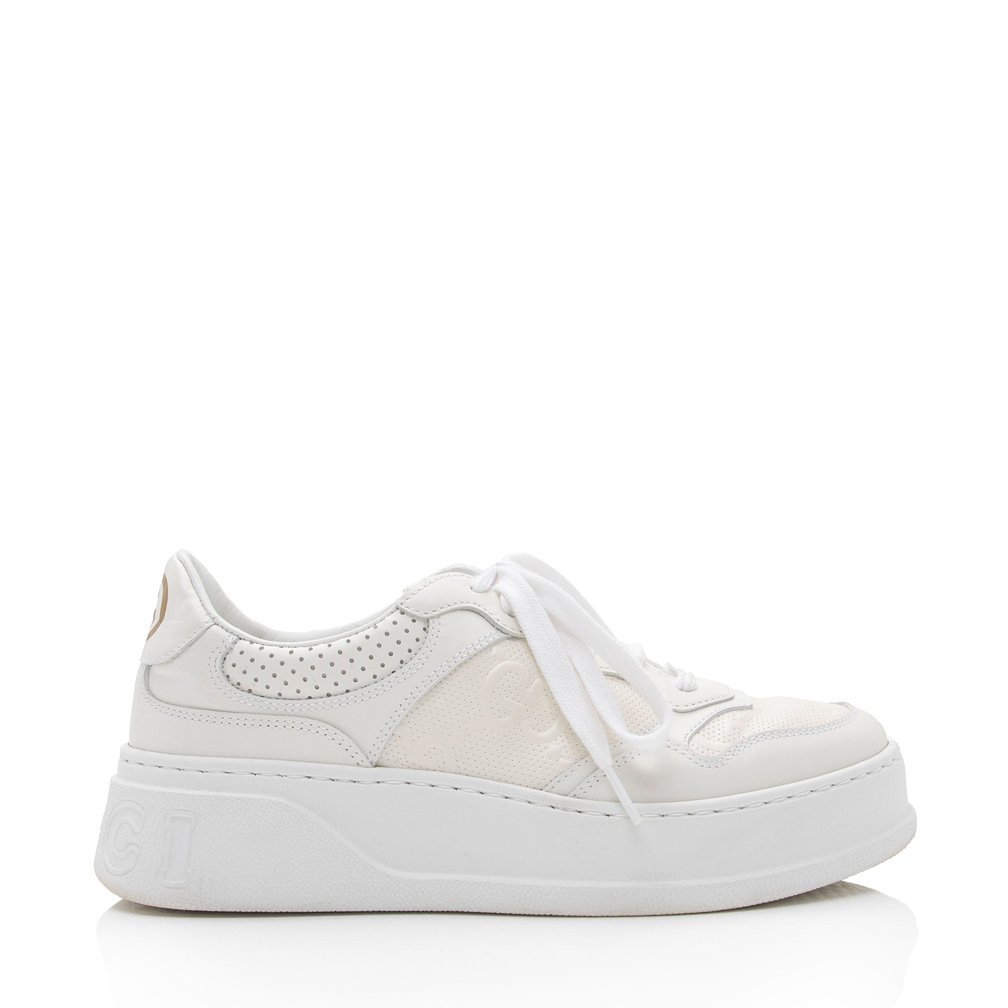 Gucci Perforated Leather GG Platform Sneakers - Size 7.5 / 37.5 (SHF-AJejAw)