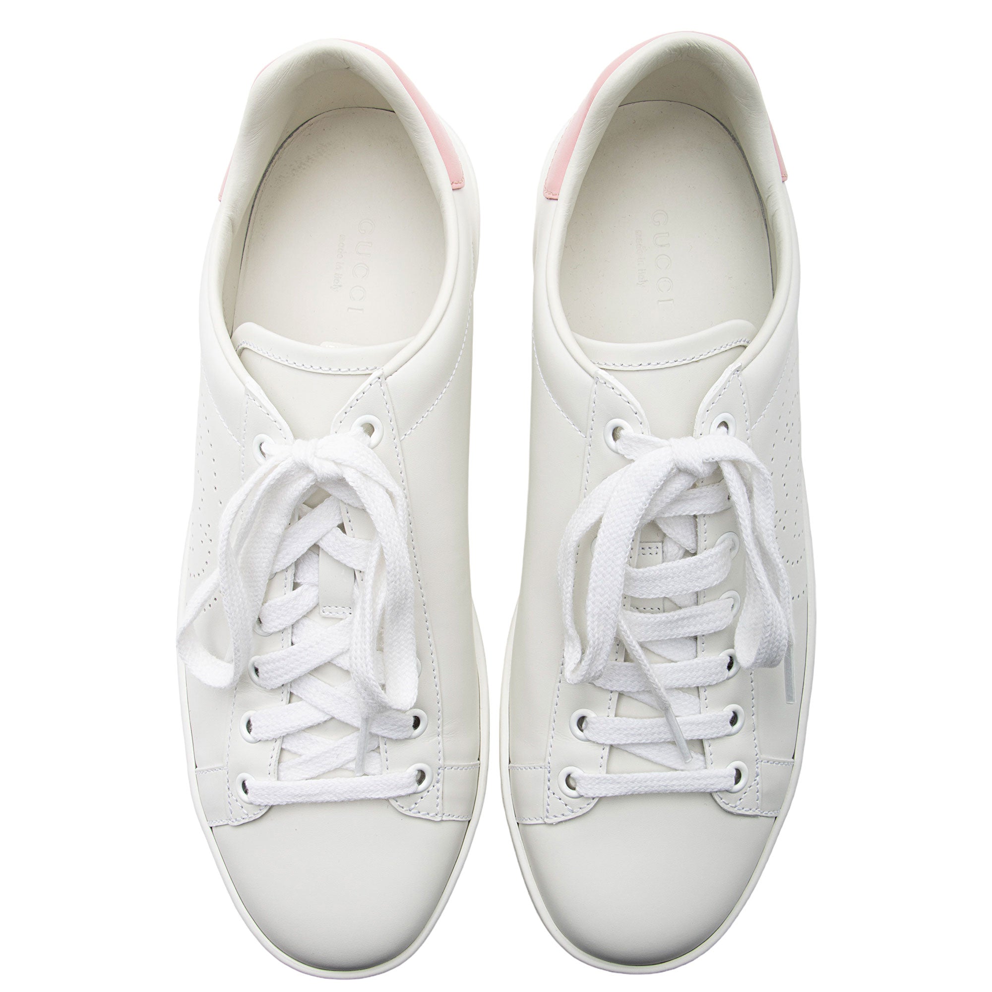 Gucci Perforated Leather Interlocking GG Ace Sneakers - Size 8.5 / 38.5 (SHF-7L64hi)