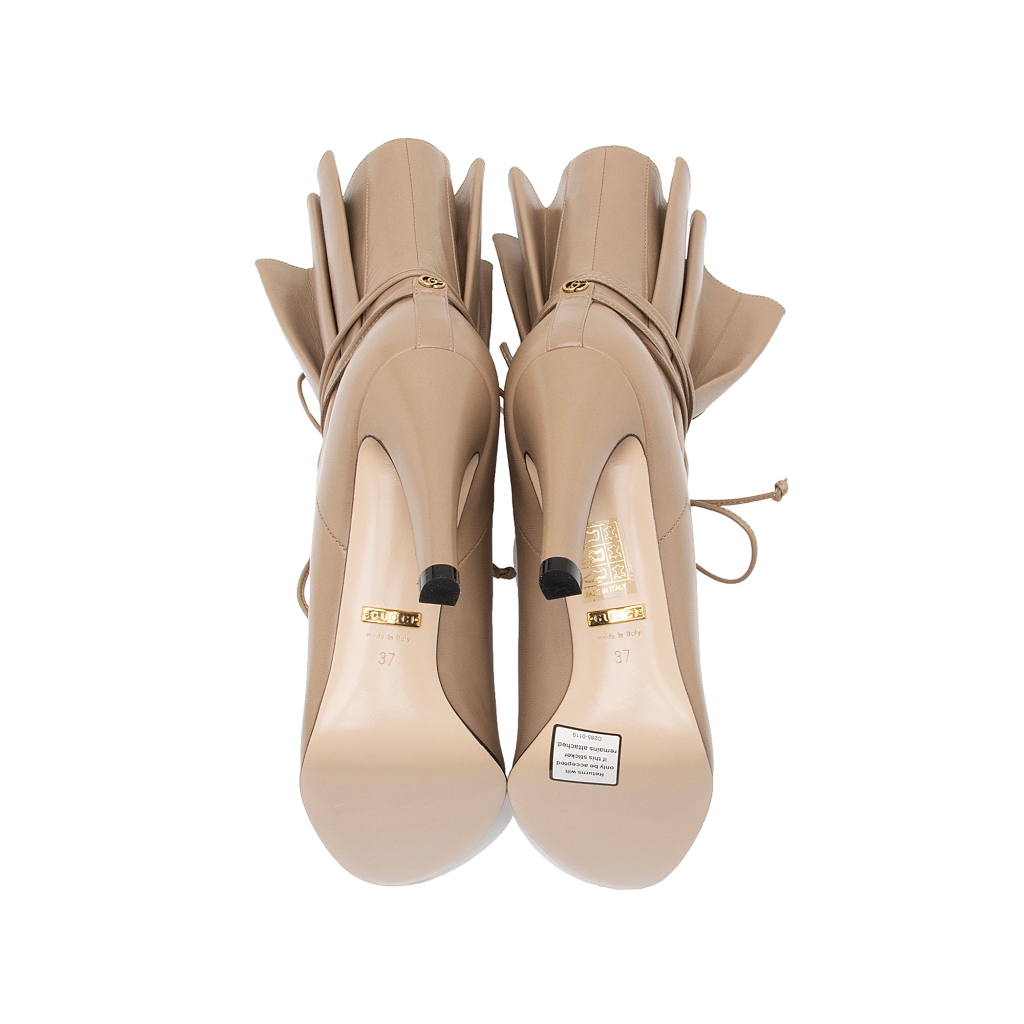 Gucci Pleated Leather Indya Ankle Boots - Size 7 / 37 (SHF-23644)
