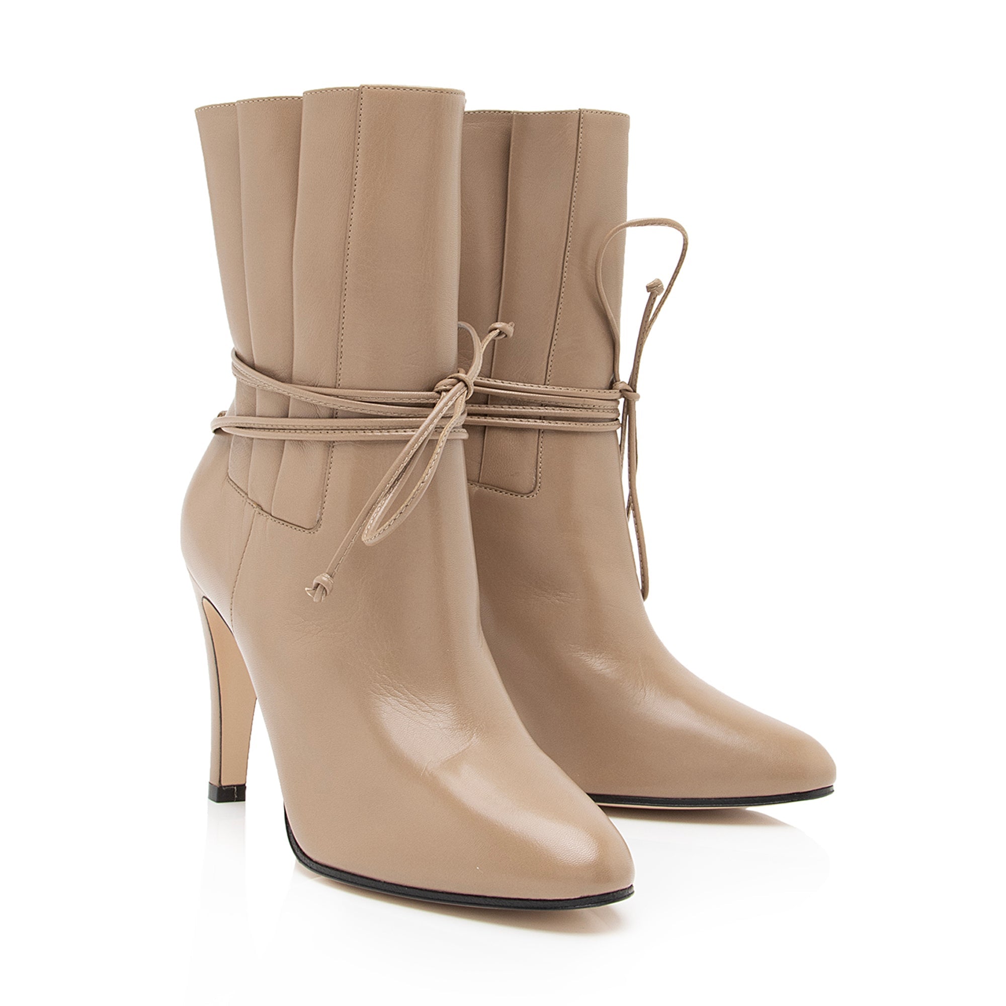 Gucci Pleated Leather Indya Ankle Boots - Size 7 / 37 (SHF-23644)