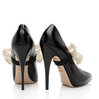 Gucci Polished Leather Removable Faux Pearl Bow Pumps - Size 7 / 37
