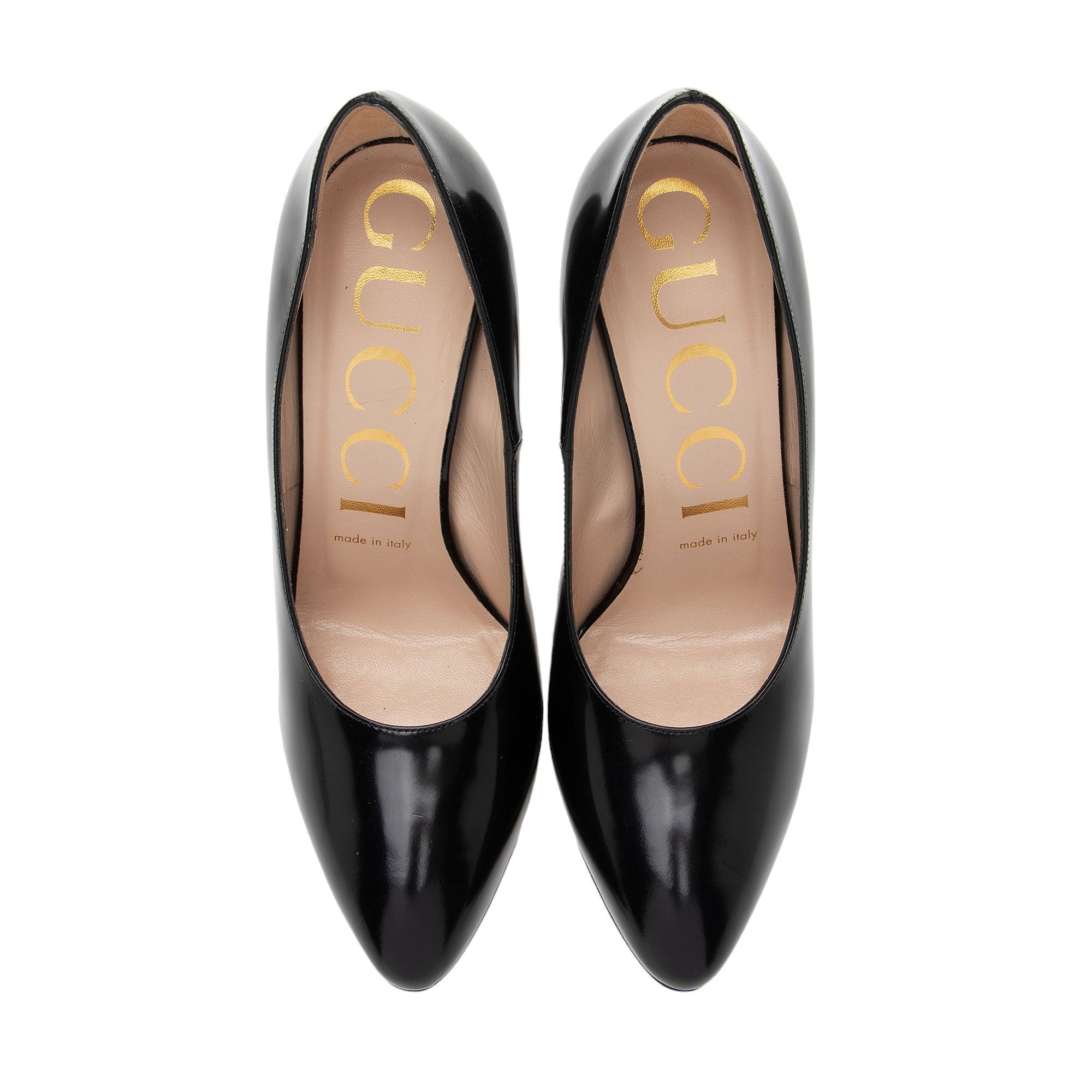 Gucci Polished Leather Removable Faux Pearl Bow Pumps - Size 7 / 37