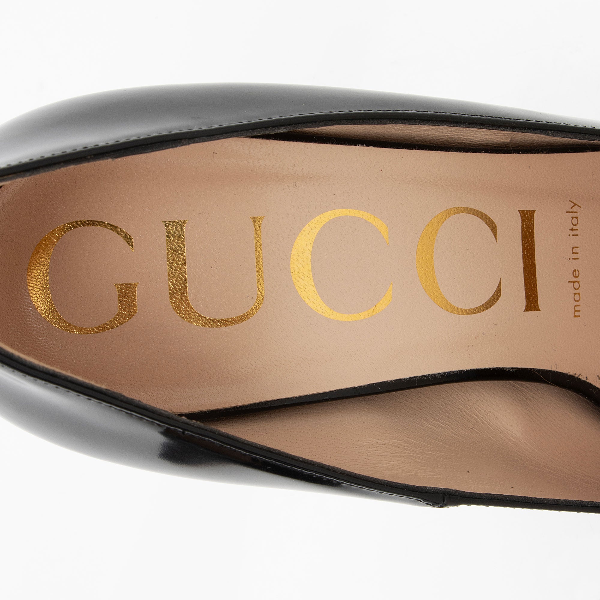 Gucci Polished Leather Removable Faux Pearl Bow Pumps - Size 7 / 37
