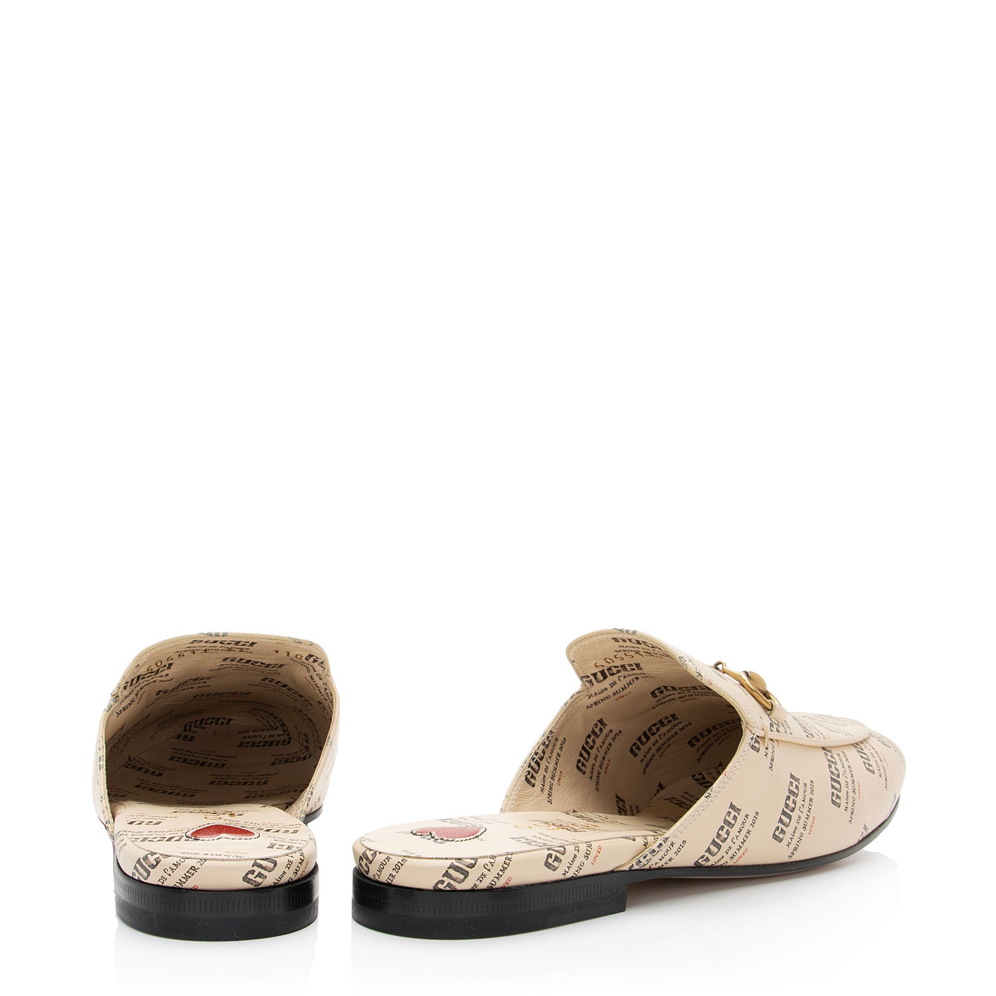 Gucci Printed Leather Logo Stamp Horsebit Princeton Mules - Size 7 / 37 (SHF-gNbUhz)