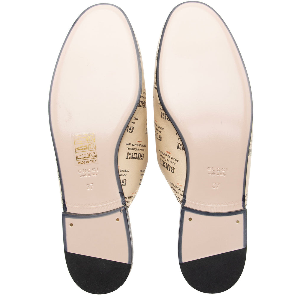 Gucci Printed Leather Logo Stamp Horsebit Princeton Mules - Size 7 / 37 (SHF-gNbUhz)