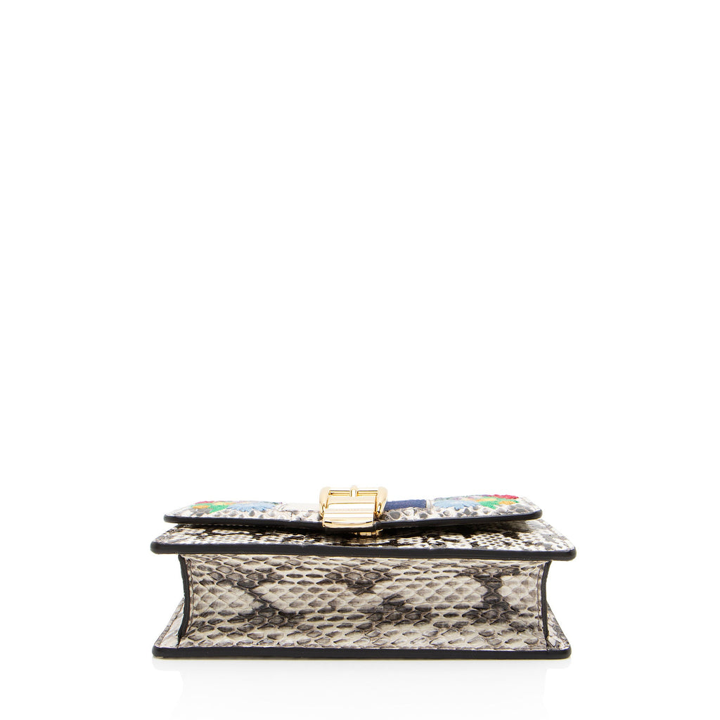 Gucci Python Floral Embroidered Sylvie Super Mini Shoulder Bag (SHF-GgSM5V)