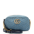 Gucci Matelasse Denim Pearl GG Marmont Small Camera Bag