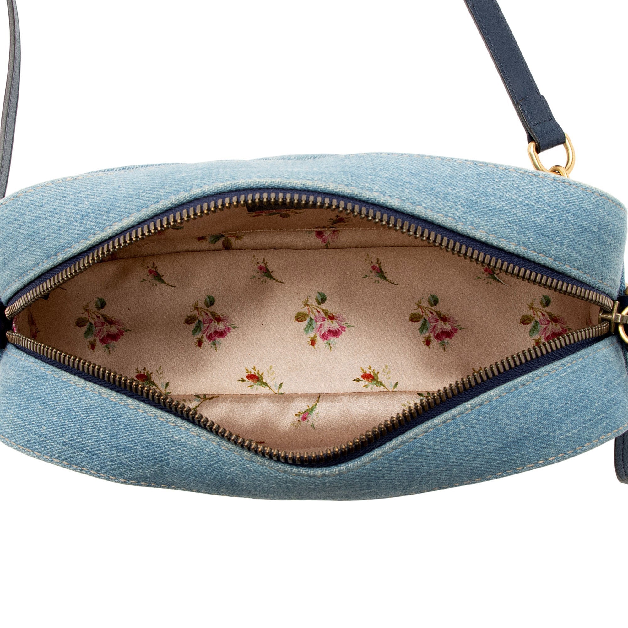 Gucci Matelasse Denim Pearl GG Marmont Small Camera Bag