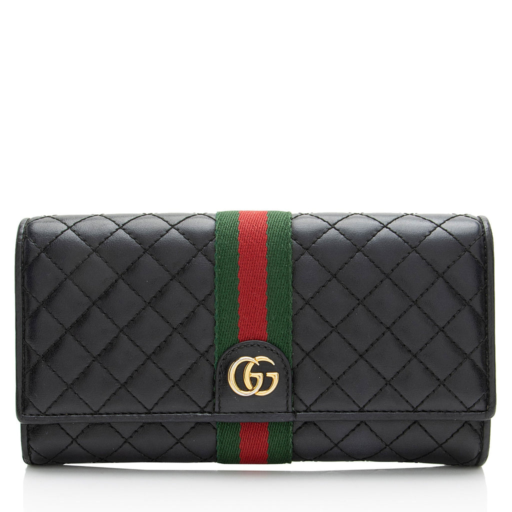 Gucci Quilted Leather GG Marmont Web Trapuntata Continental Wallet